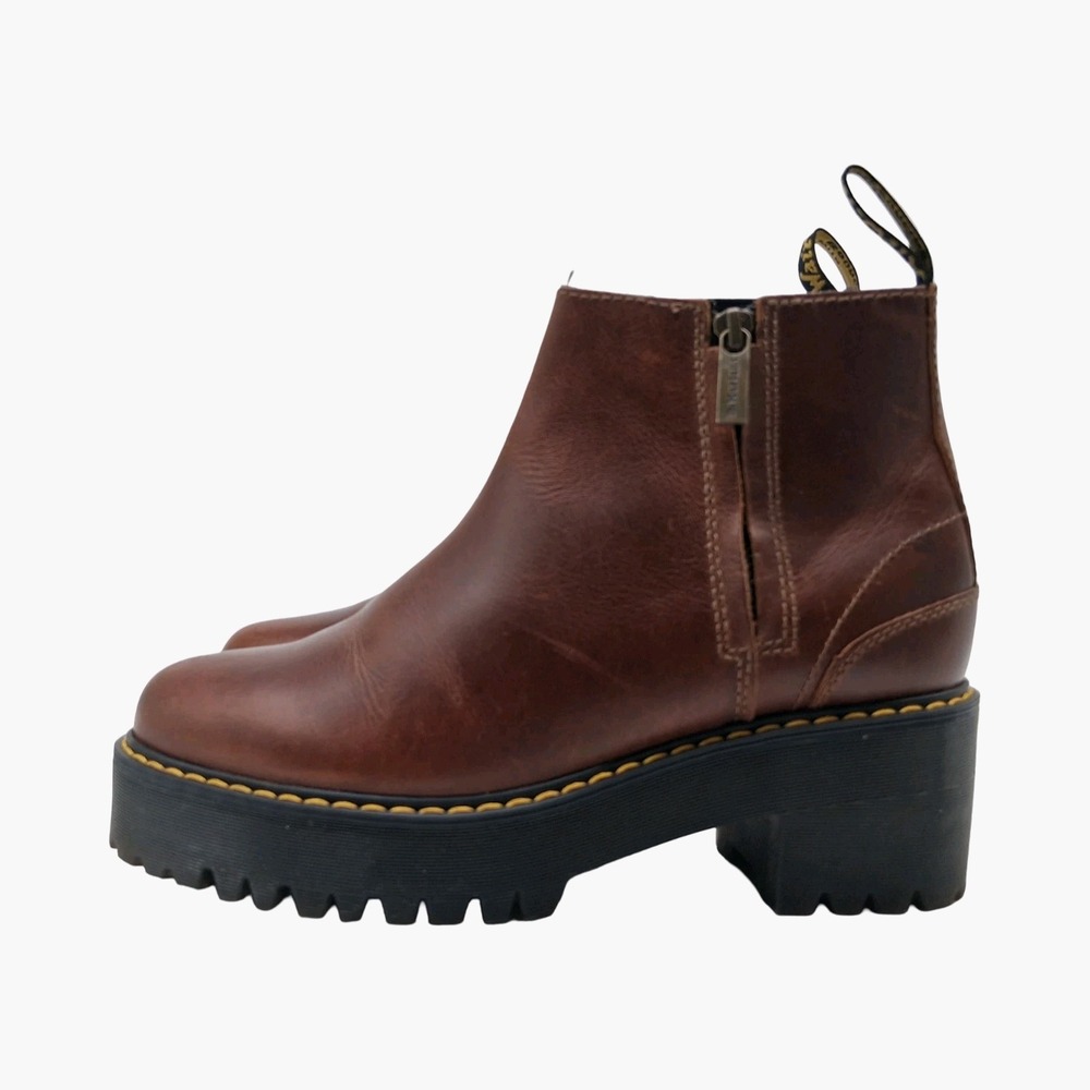 Dr. Martens Boots Womens Size 8 Brown Leather Chelsea Platform Zip Lug Sole